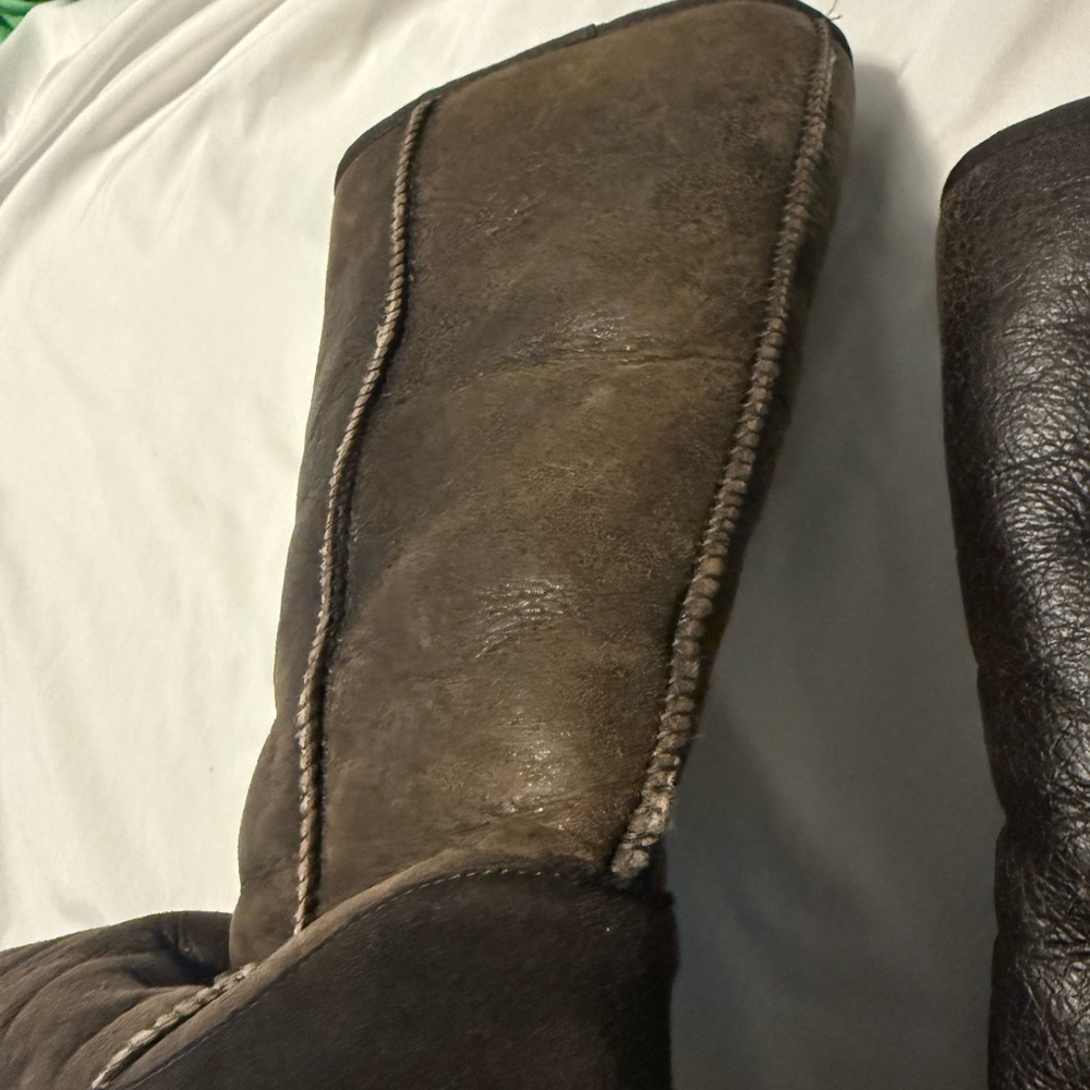 UGG Dark Brown classic tall bomber Leather Boots size 10W - Picture 3 of 13